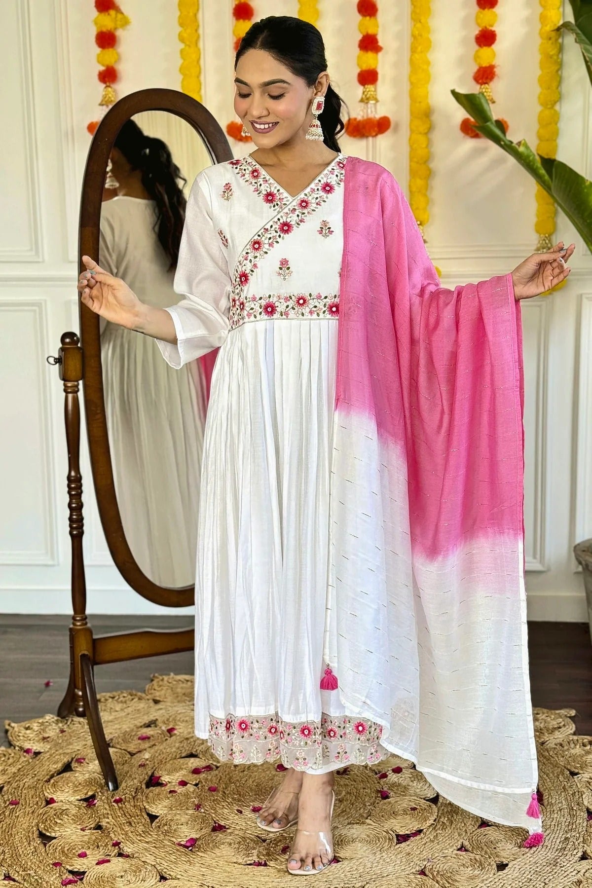 White Embroidery Chanderi Viscose Stitched Suit NCSS11111276