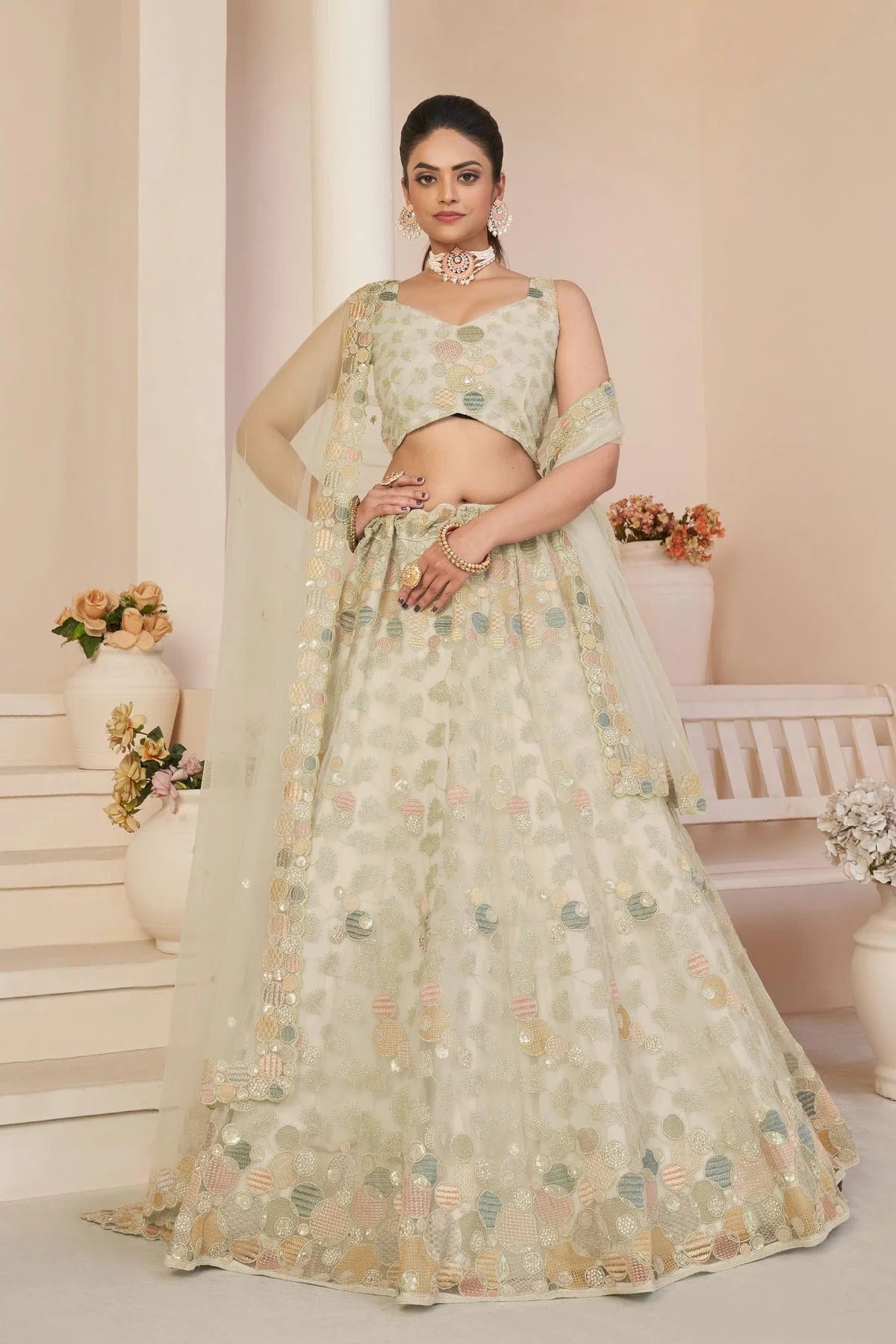 White Embroidery Net Lehenga Choli NCLD10810217