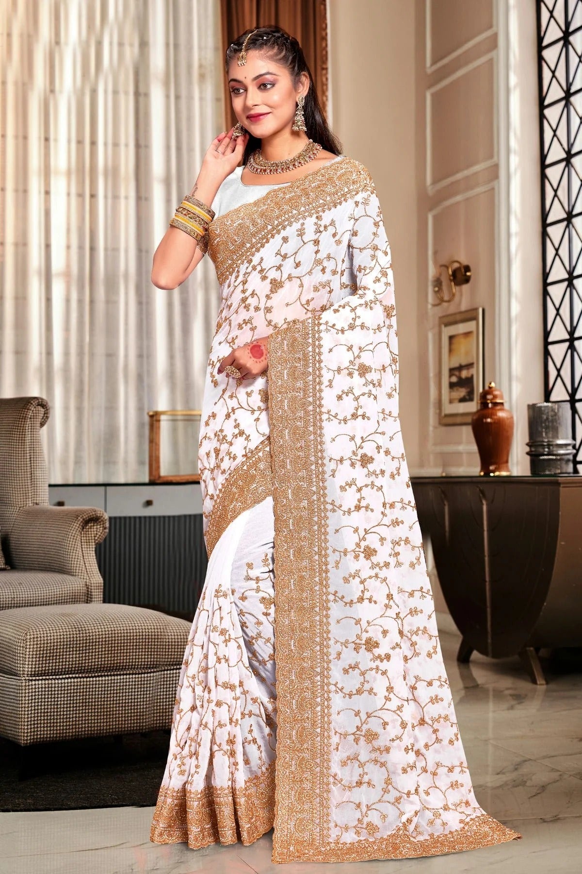 White Georgette Designer Saree NCLC11210289