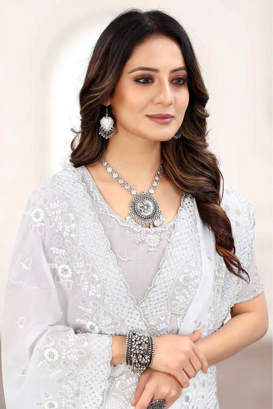 White Georgette Designer Saree NCSD11210833