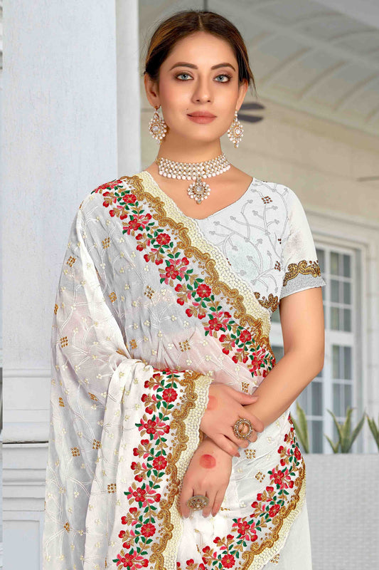 White Georgette Designer Saree NCSD11210915