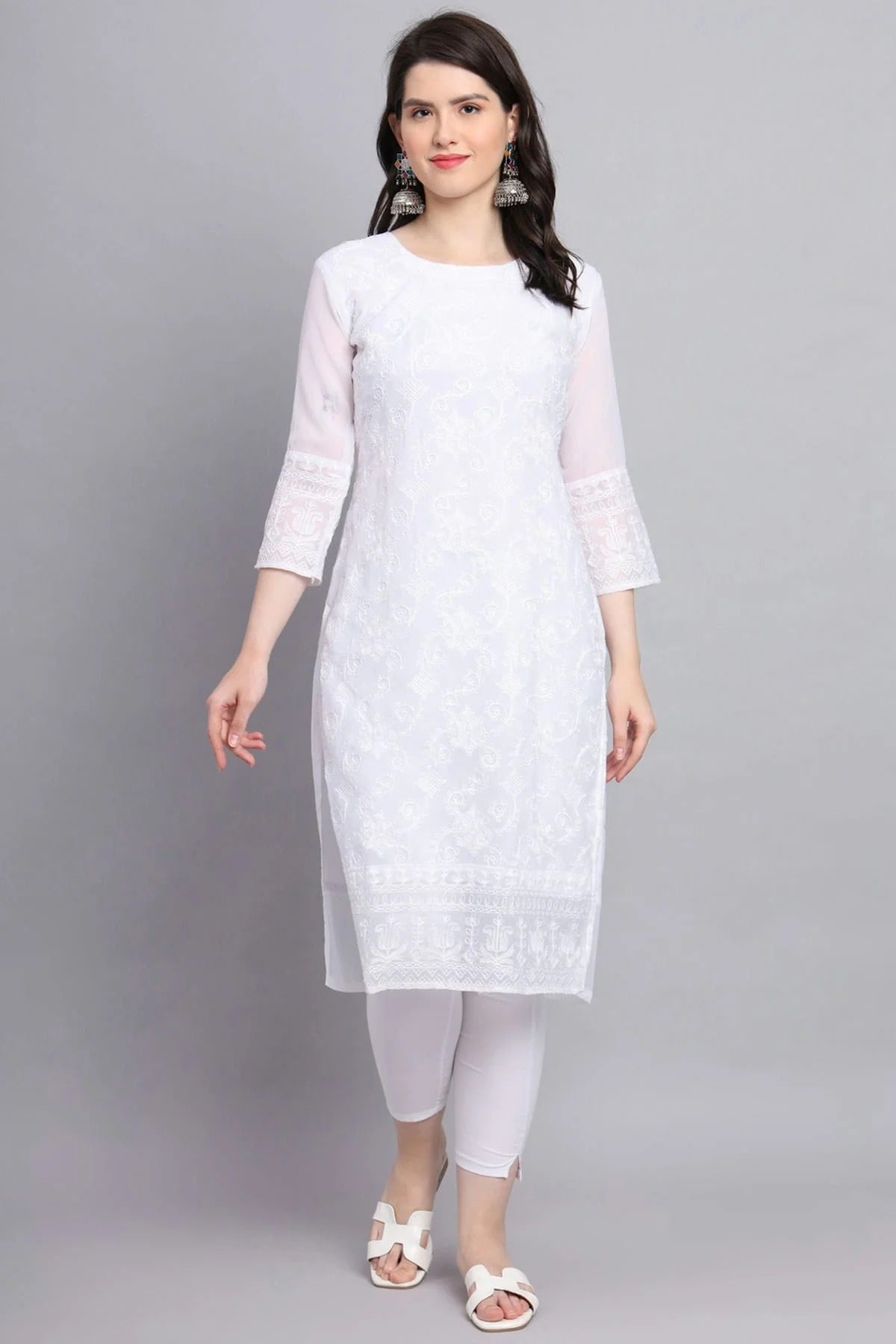 White Georgette Kurti NCKR11112108