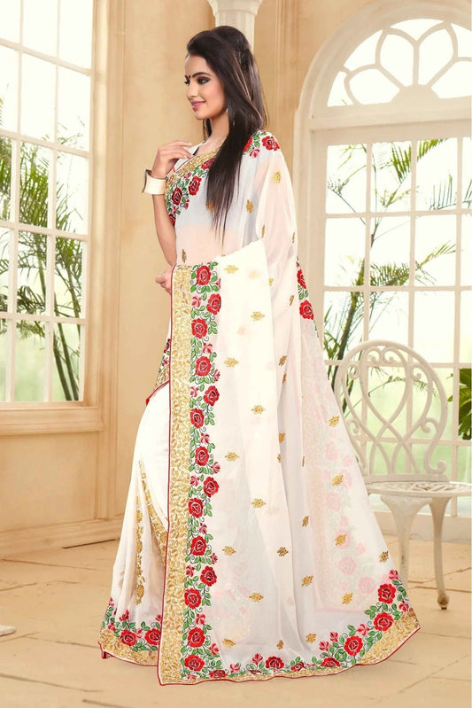 White Georgette Party Wear Saree NCSD11210588