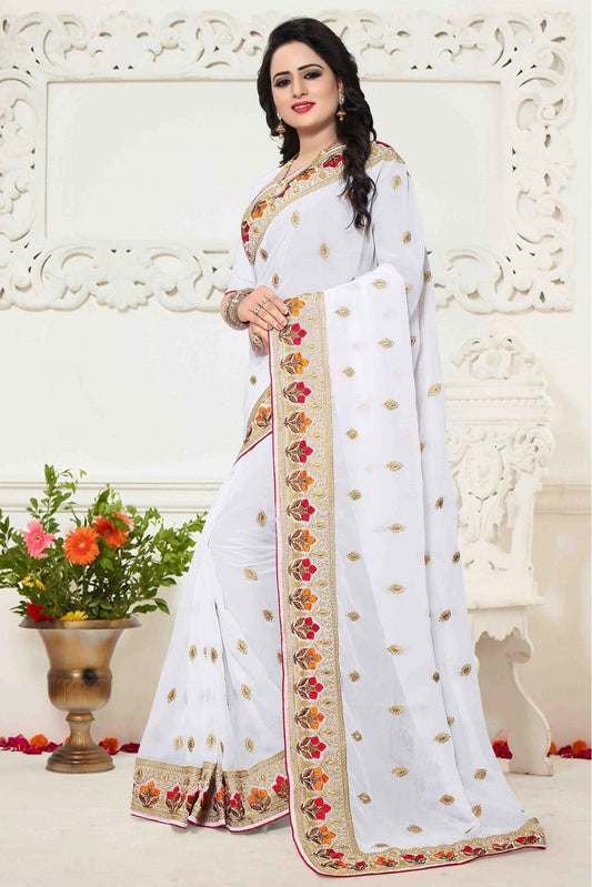 White Georgette Saree NCSD11210592