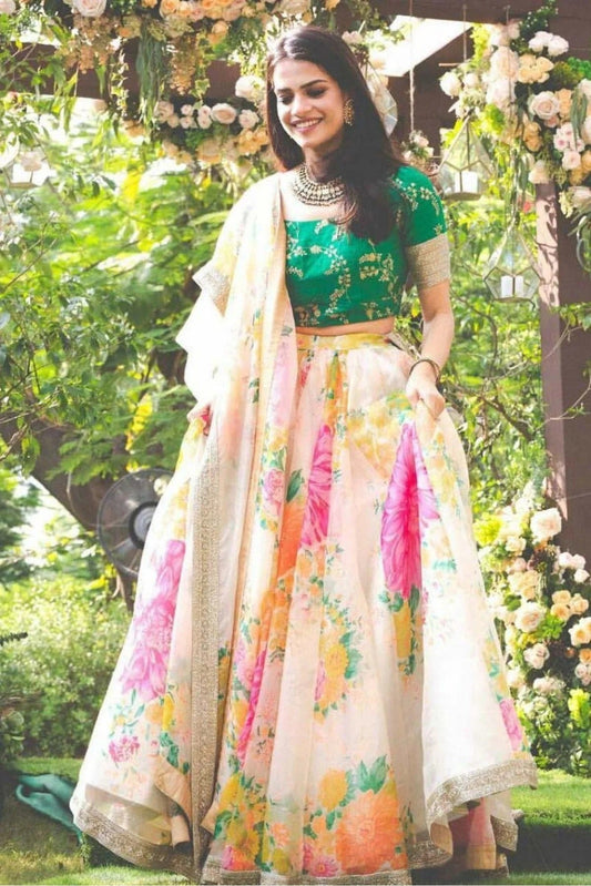 White Khadi and Organza Lehenga Choli NCLC10110257