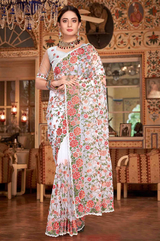 White Net Designer Saree NCSD10910723
