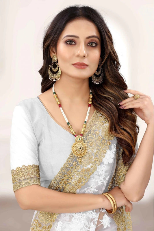 White Net Designer Saree NCSD11210823