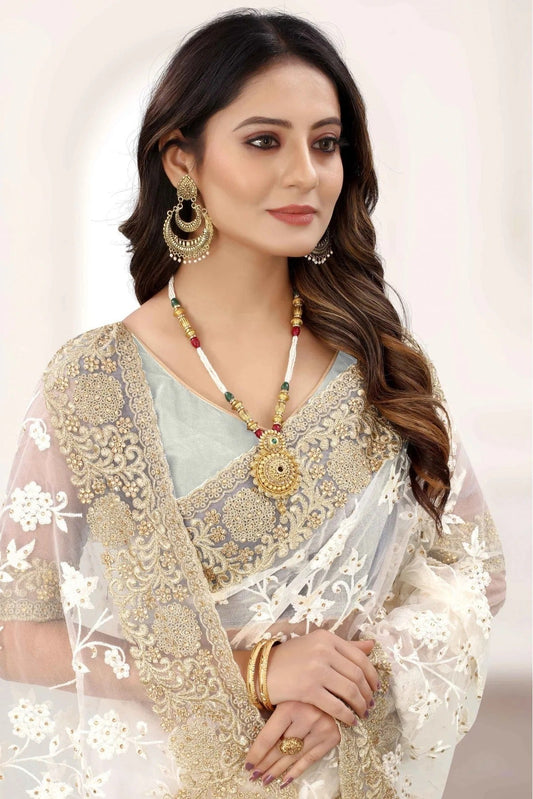 White Net Designer Saree NCSD11210829