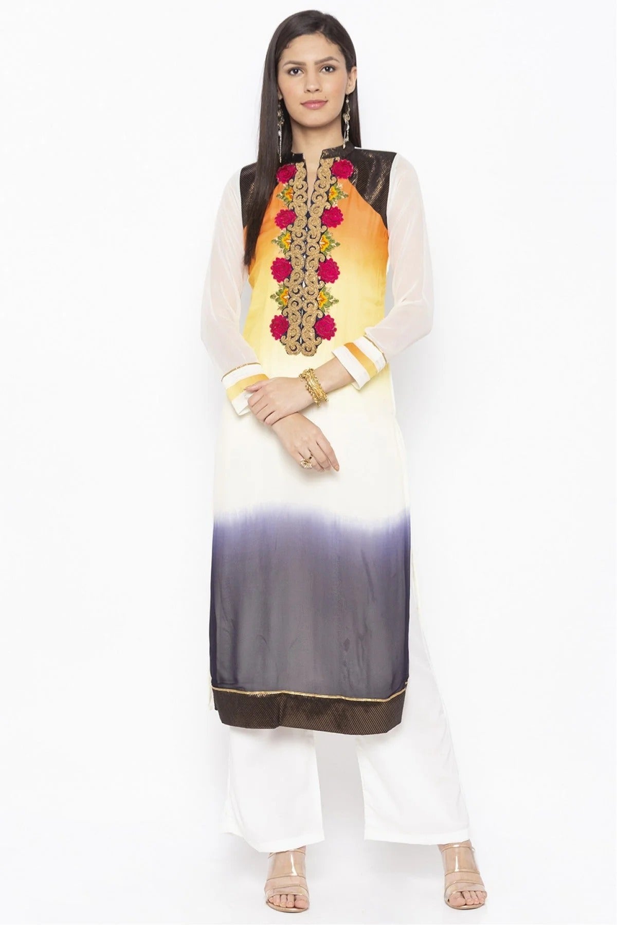 White Plus Size Georgette Embroidery Kurta Set NCKR10710223