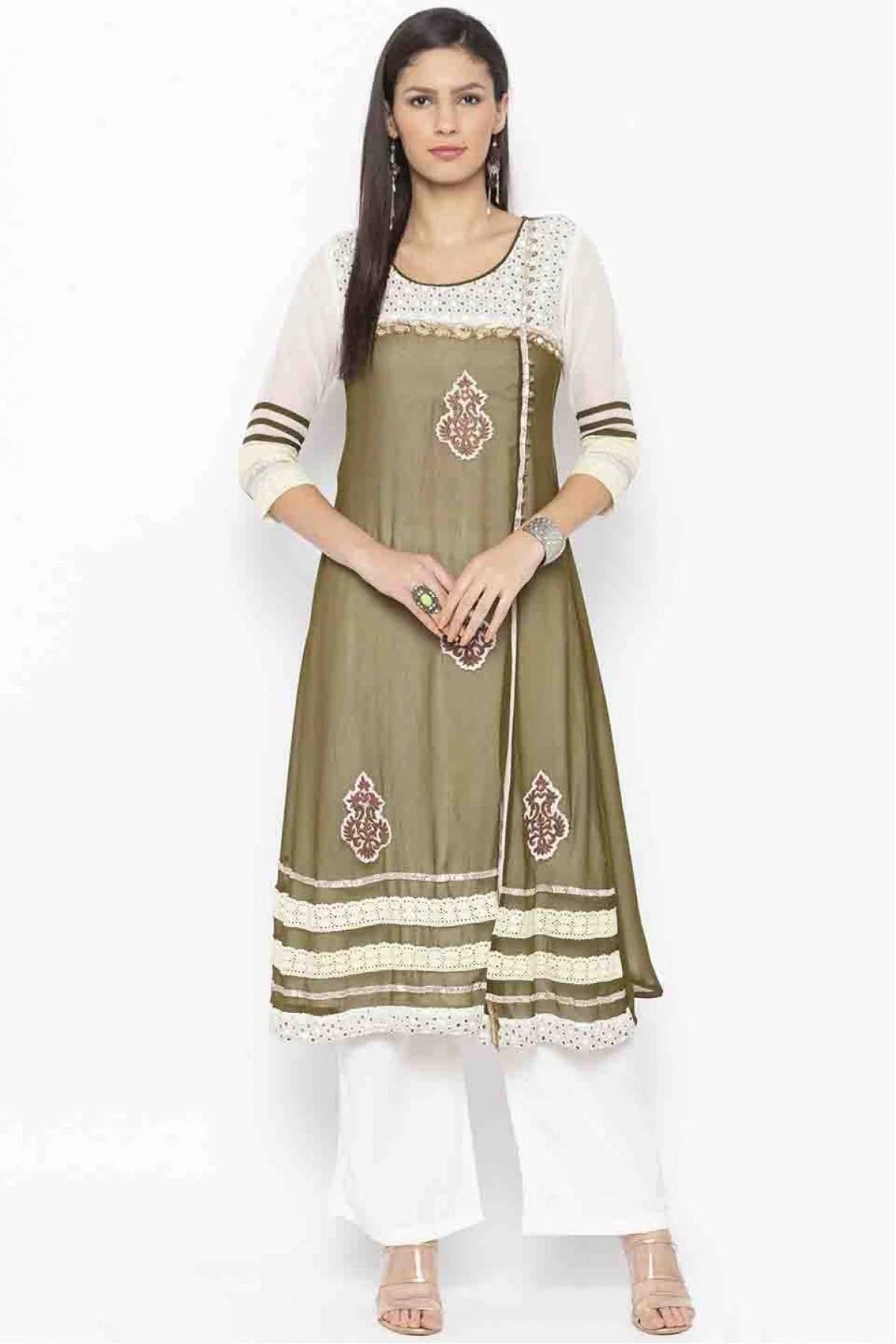 White Plus Size Georgette Embroidery Kurti NCKR10710118