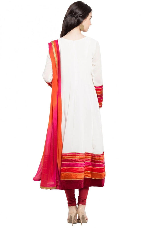White Plus Size Stitched Faux Georgette Anarkali Suit NCSS10710481