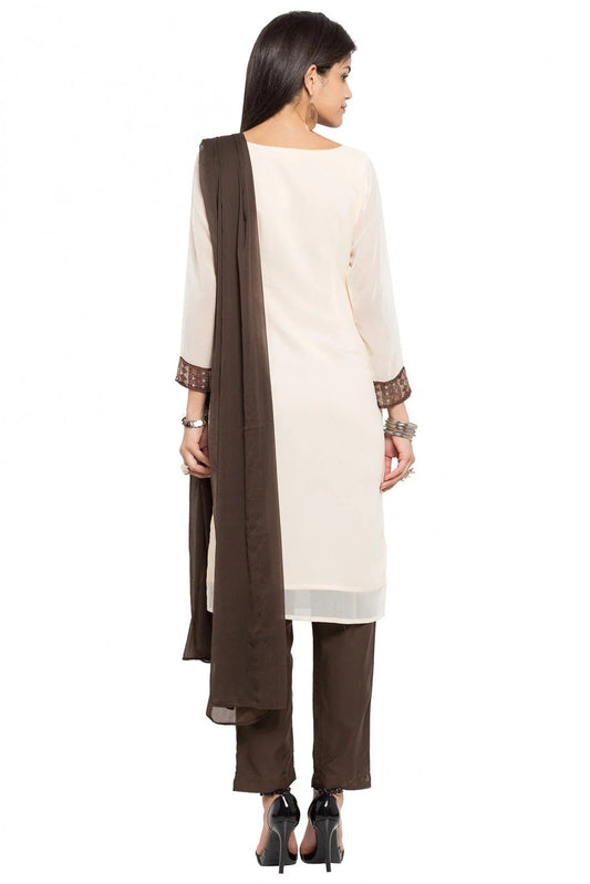 White Plus Size Stitched Faux Georgette Pant Style Suit NCSS10710484