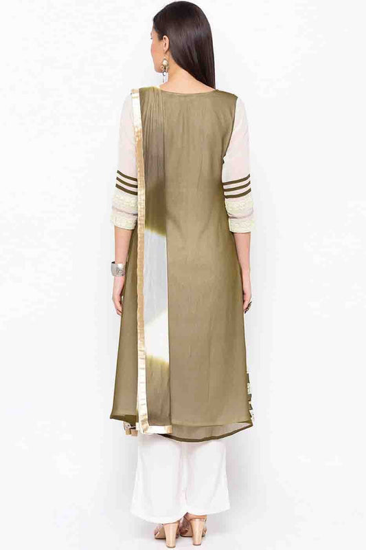 White Plus Size Stitched Georgette Embroidery Palazzo Pant Suit NCSS10710525