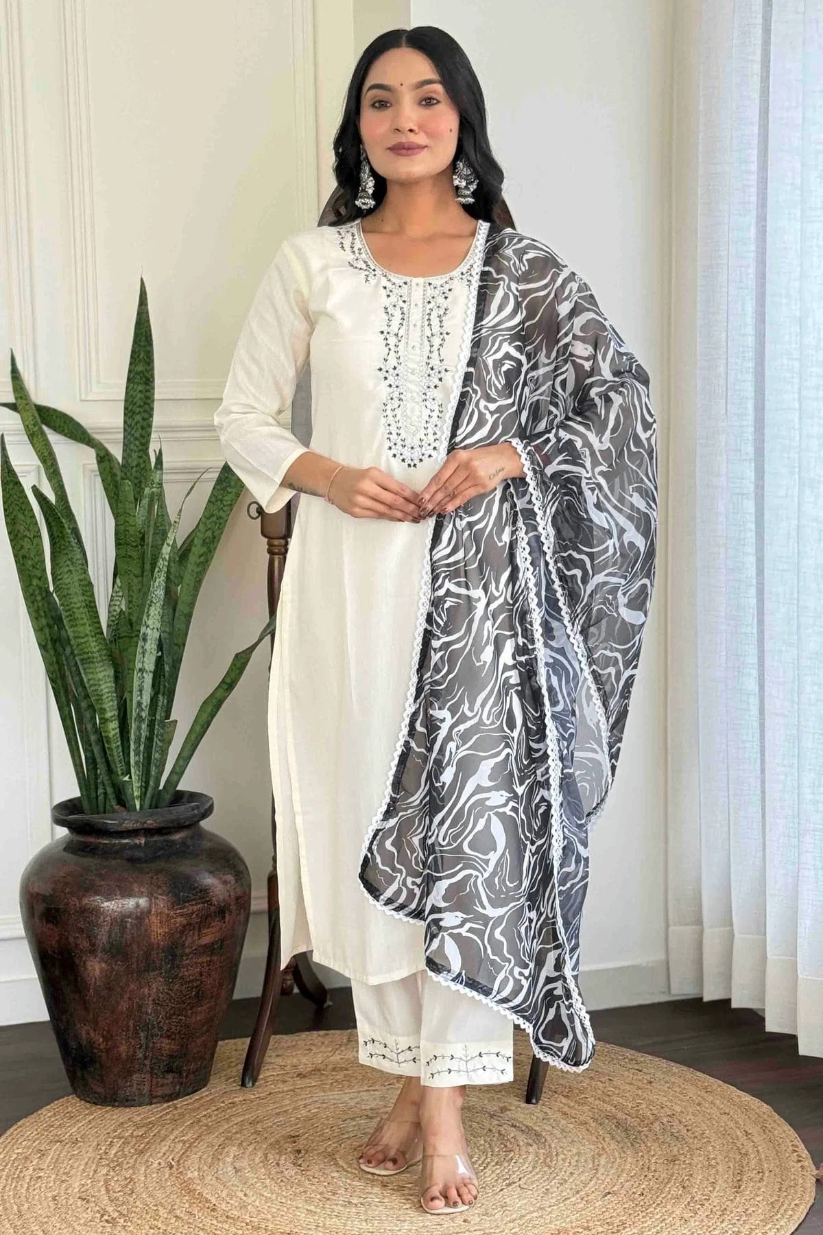 White Viscose Rayon Stitched Suit NCSS11110692