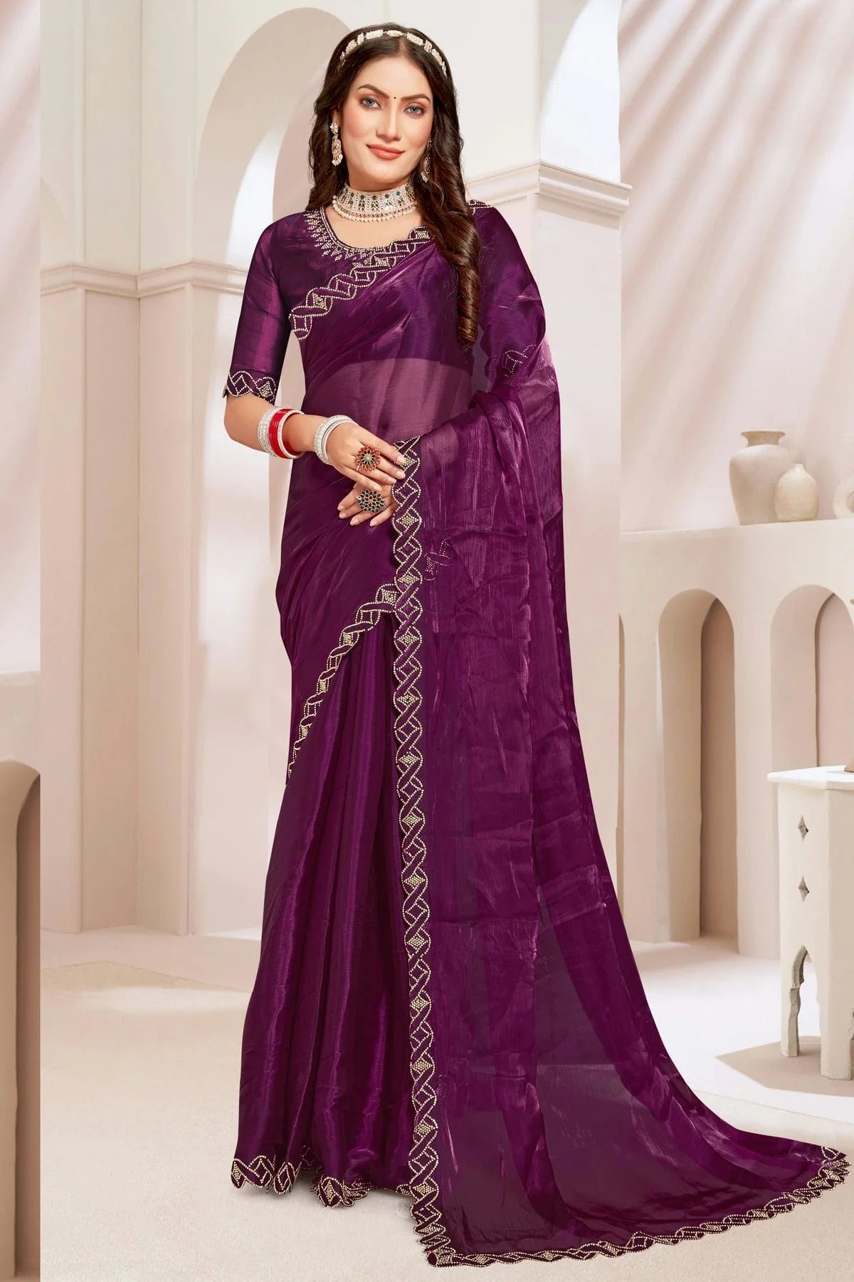 Wine Burberry Silk Designer Saree NCSD11210269