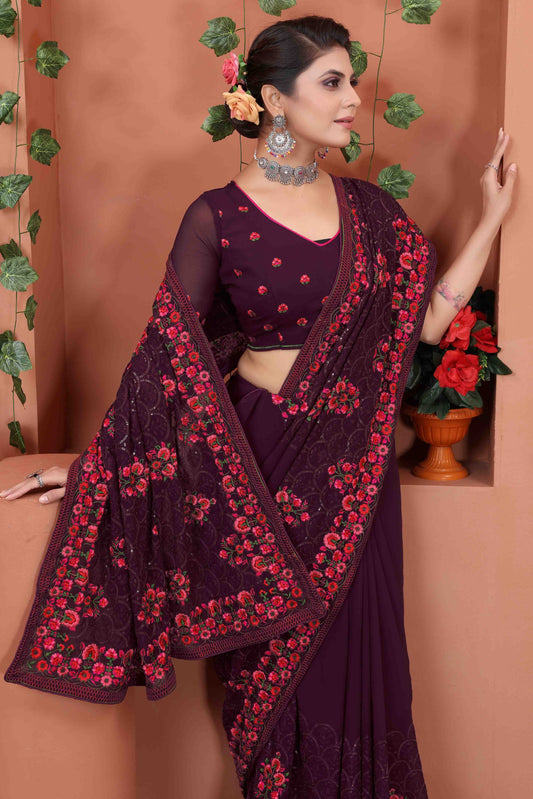 Wine Georgette Designer Saree NCSD10910730
