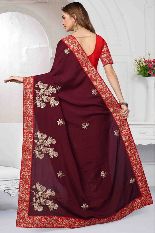 Wine Pure Satin Designer Saree NCSD11210618