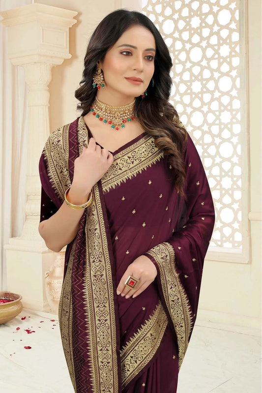 Wine Rangoli Silk Embroidery Saree NCSD11210870