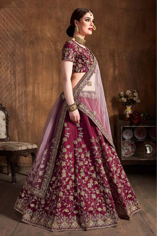 Wine Raw Silk Lehenga Choli NCLC10110297