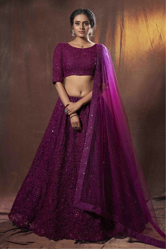 Wine Soft Net Sequins Lehenga Choli NCLC10810562
