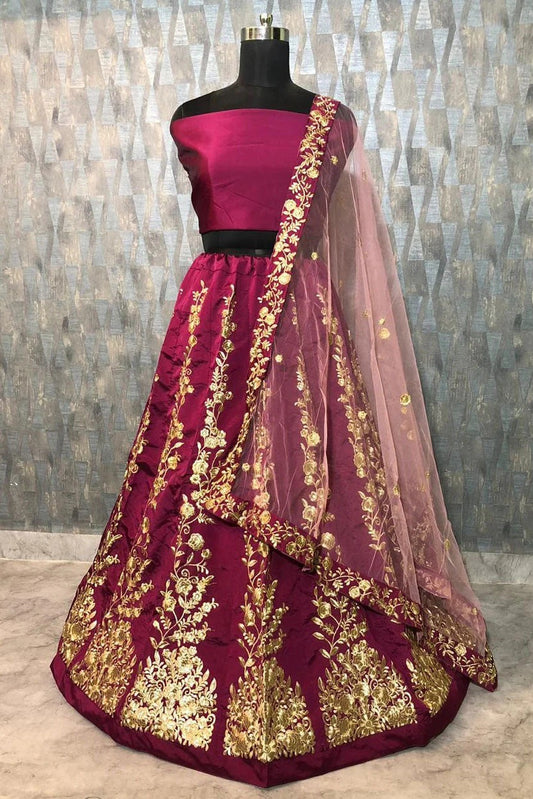 Wine Taffeta Silk Lehenga Choli NCLC10210106