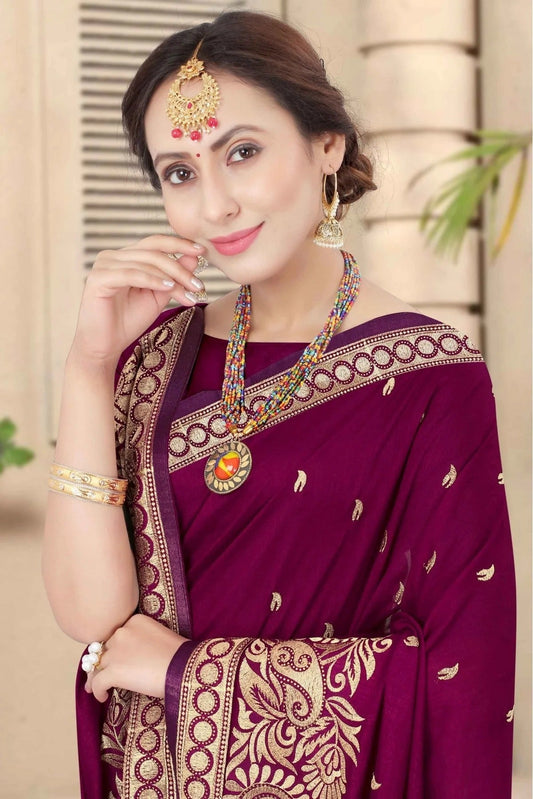 Wine Vichitra Silk Embroidery Saree NCSD11210864