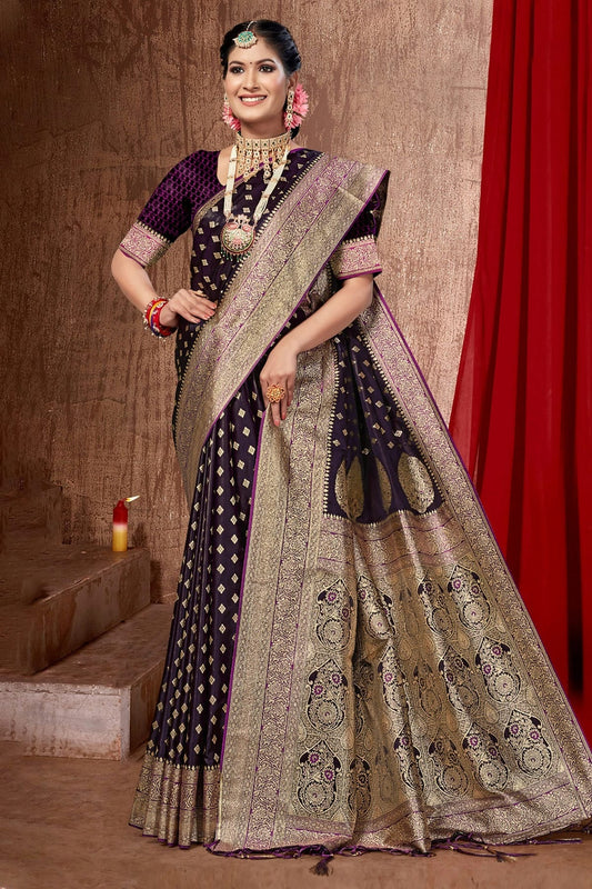 Wine Woven Banarasi Silk Saree NCSD11010530