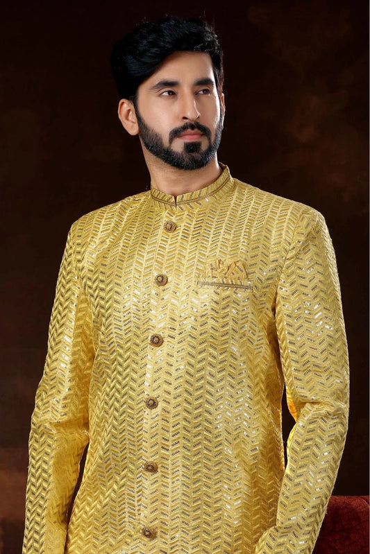 Yellow Art Silk Sherwani NCSH10410456