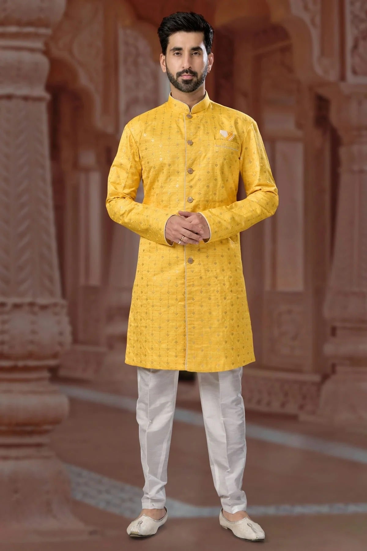 Yellow Banglori Silk Sherwani NCSH10410236