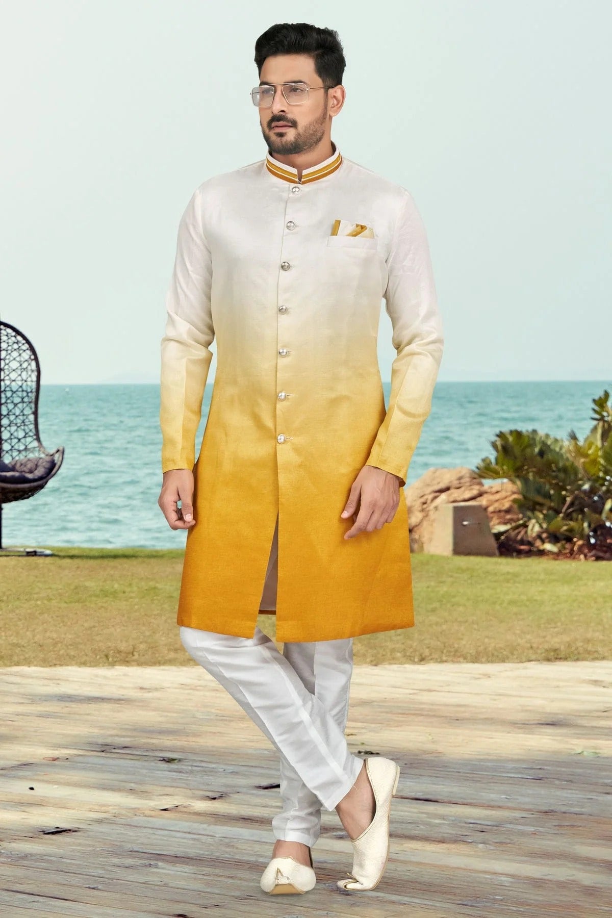Yellow Champion Silk Indo Western Sherwani NCSH10410290