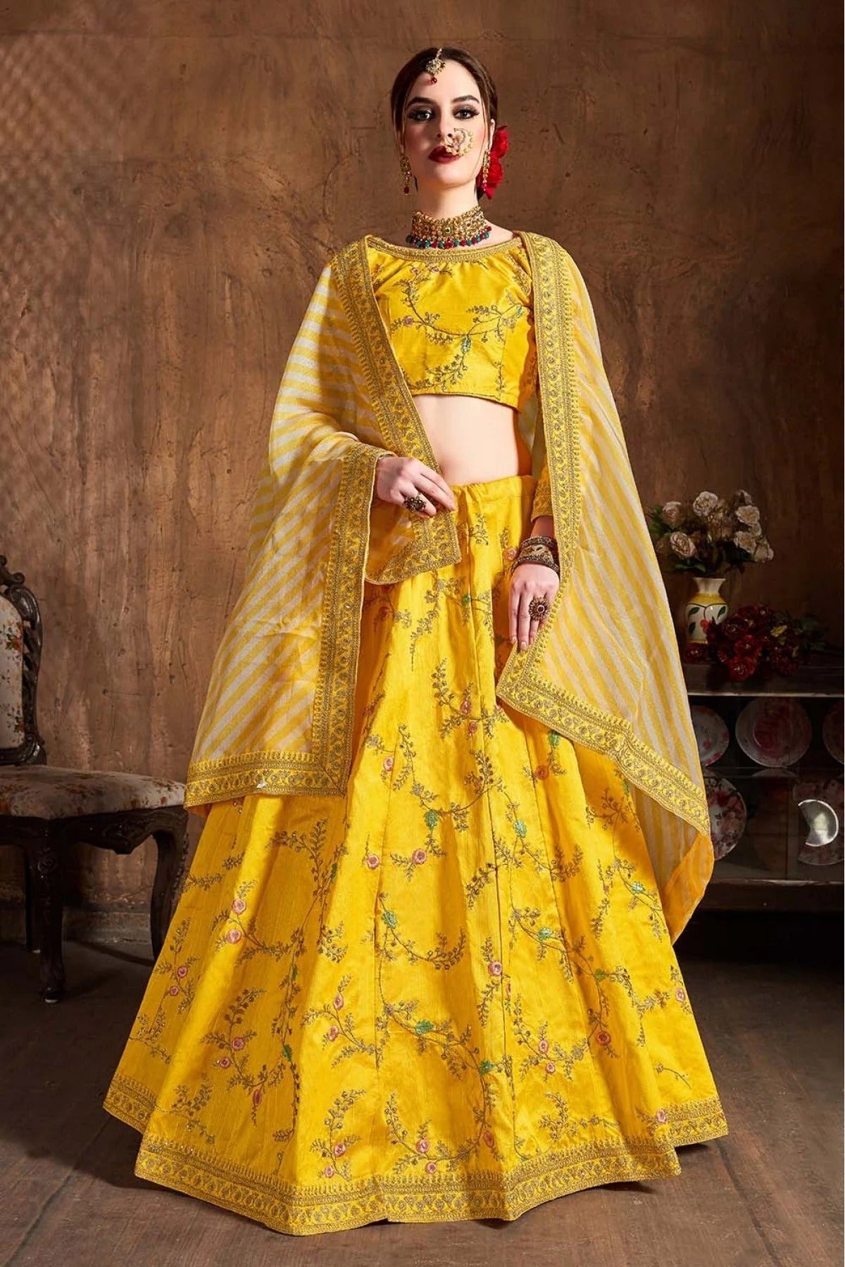 Yellow Mulberry Silk Lehenga Choli NCLC10110308