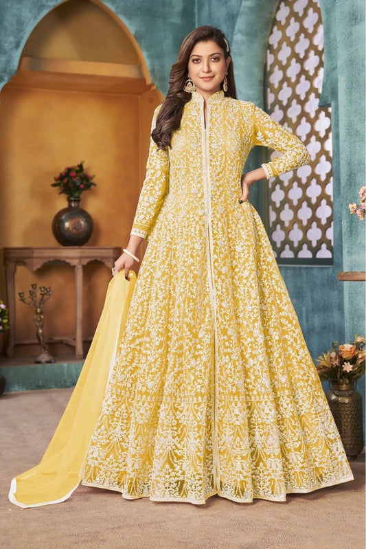 Yellow Net Anarkali Suit NCSM10510346