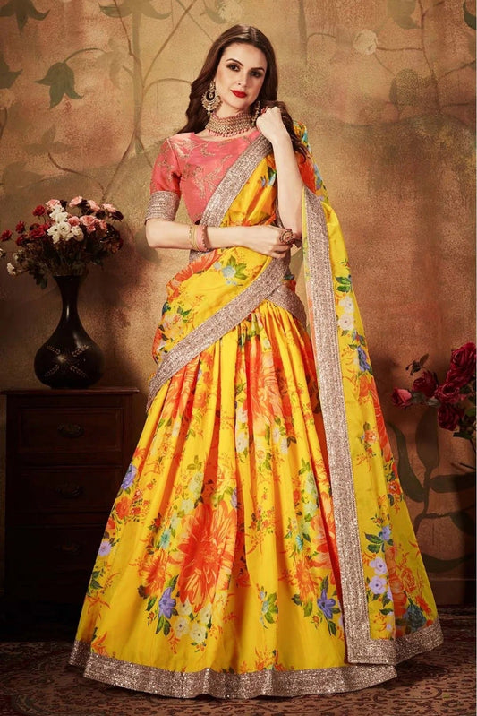 Yellow Organza Lehenga Choli NCLC10110315