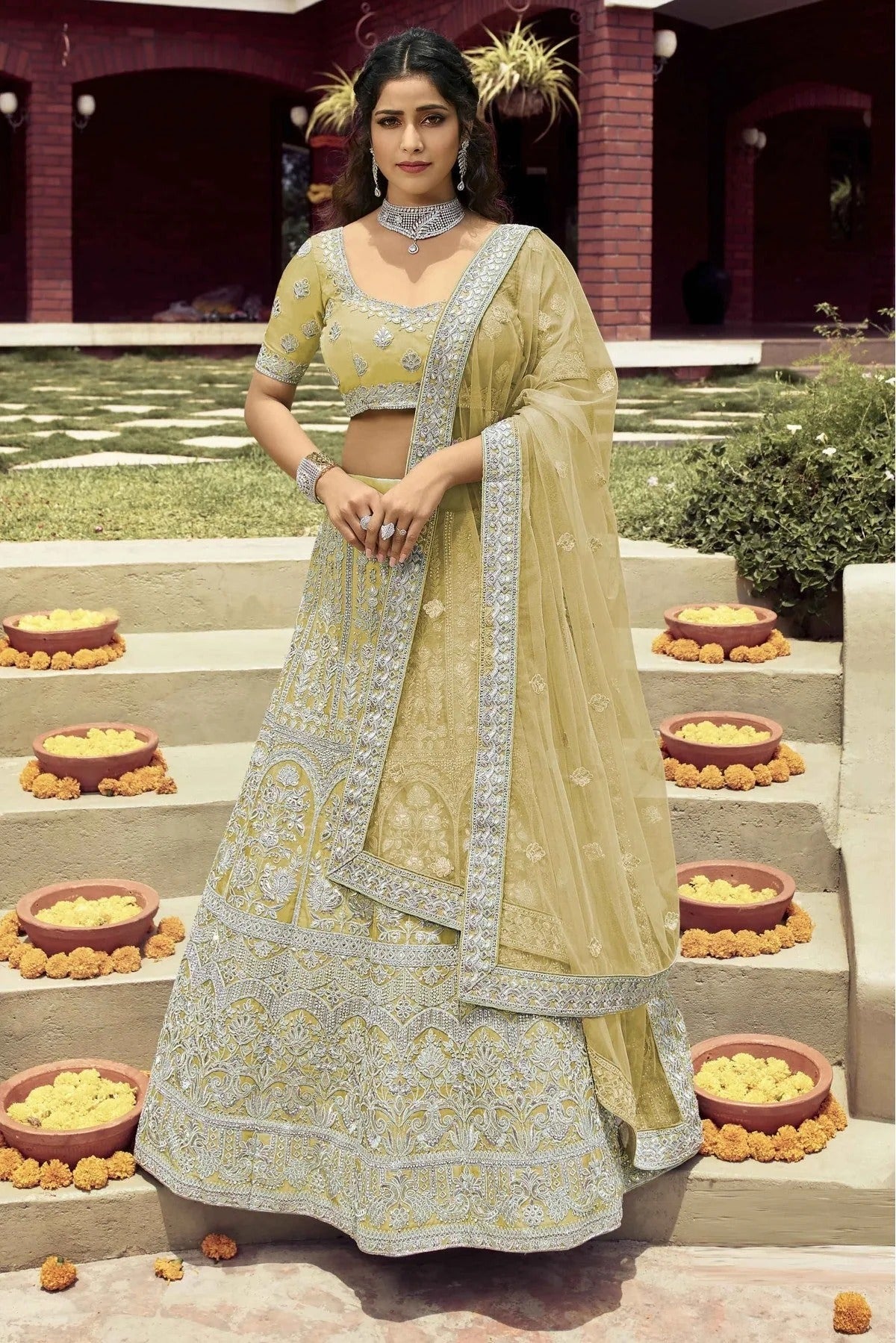 Yellow Organza Zari Lehenga Choli NCLC10810417