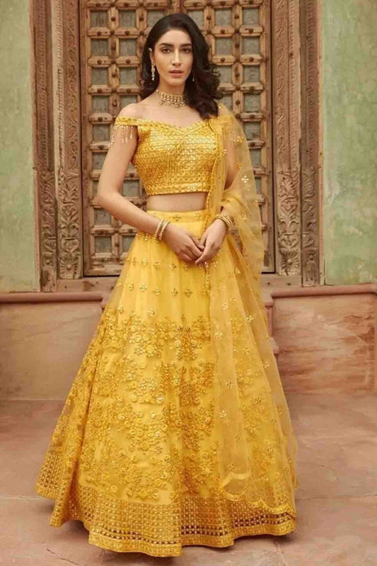 Yellow Pure Organza Thread Lehenga Choli NCLC10810601