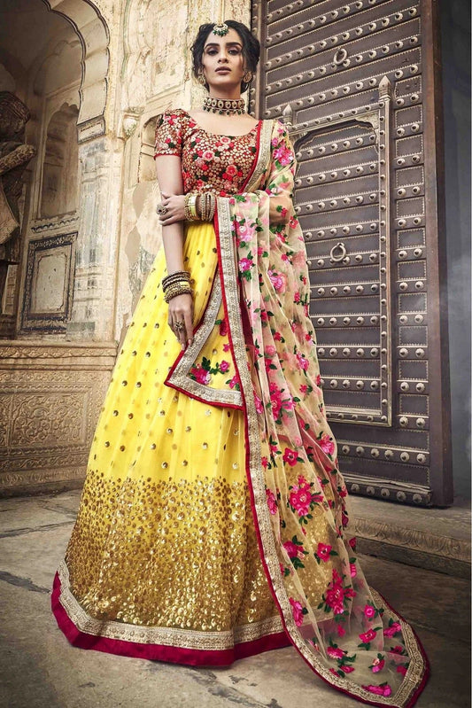 Yellow Soft Net Sequins Lehenga Choli NCLC10810541