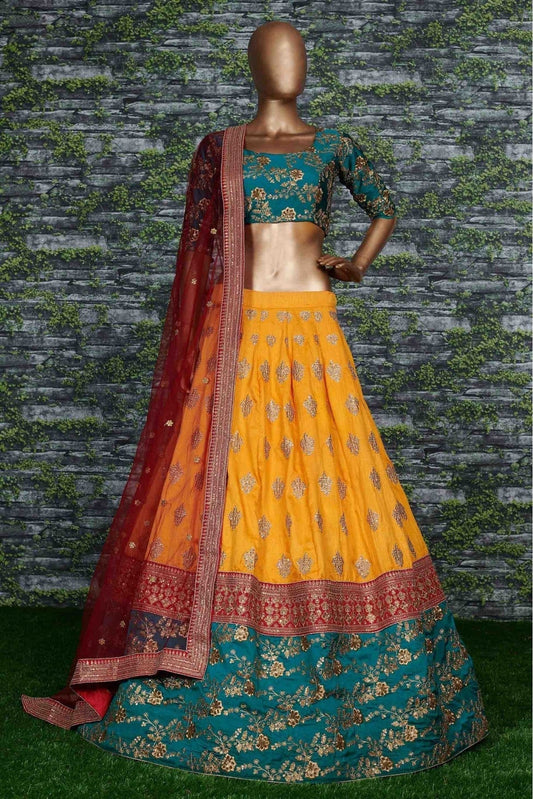 Yellow Taffeta Silk and Banarasi Silk Lehenga Choli NCLC10110242