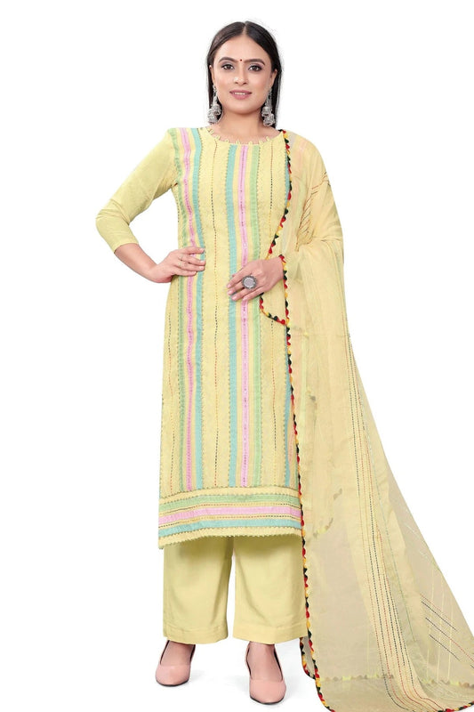 Yellow Unstitched Chanderi Cotton Plazzo Pant Suit NCUS11610475