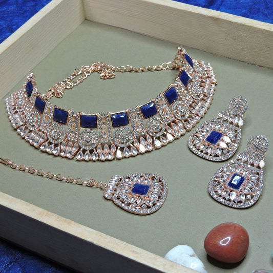 Alloy Choker Necklace Set In Blue NCNS12510271