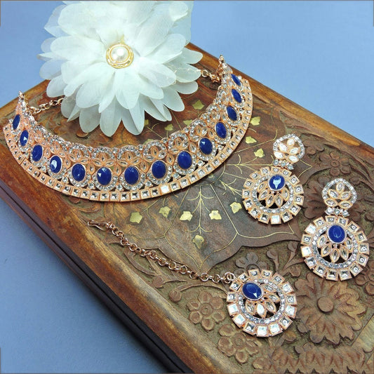 Alloy Choker Necklace Set In Blue NCNS12510284