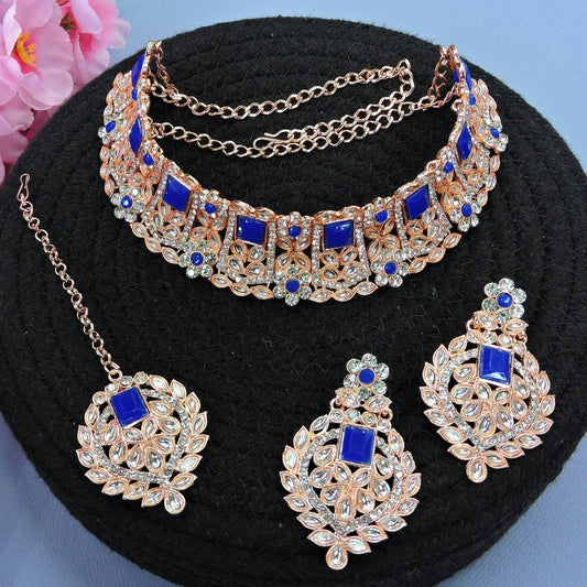 Alloy Choker Necklace Set In Blue NCNS12510333