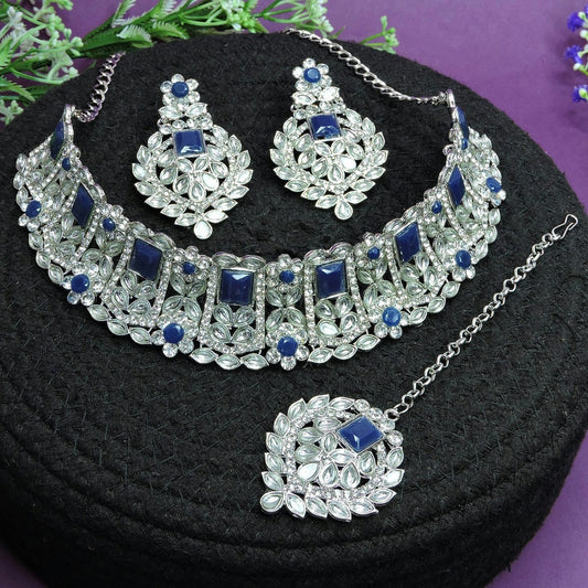 Alloy Choker Necklace Set In Blue NCNS12510334