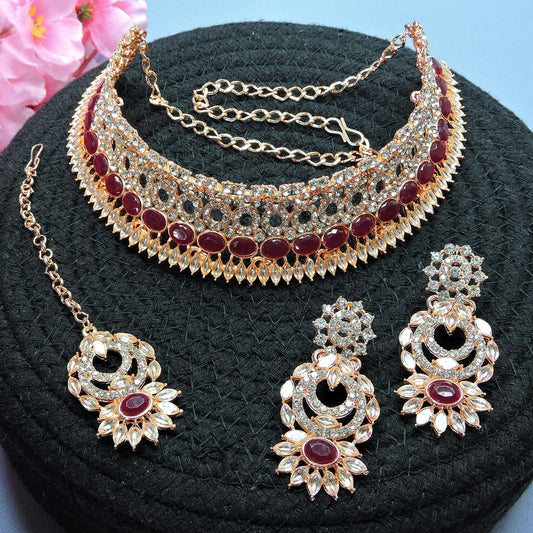Alloy Choker Necklace Set In Maroon NCNS12510236