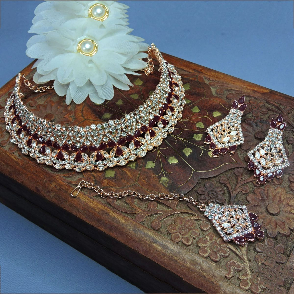 Alloy Choker Necklace Set In Maroon NCNS12510248