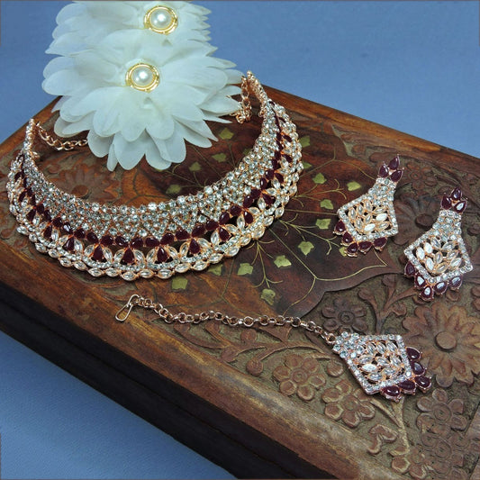 Alloy Choker Necklace Set In Maroon NCNS12510248