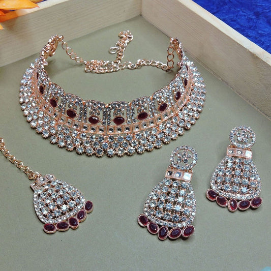 Alloy Choker Necklace Set In Maroon NCNS12510260