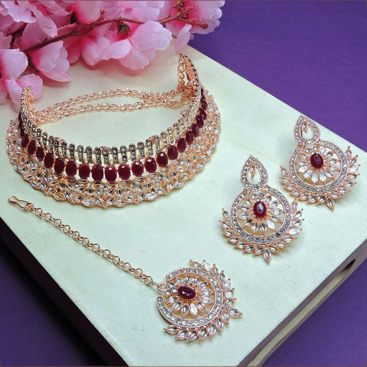 Alloy Choker Necklace Set In Maroon NCNS12510300