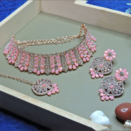 Alloy Choker Necklace Set In Pink NCNS12510219