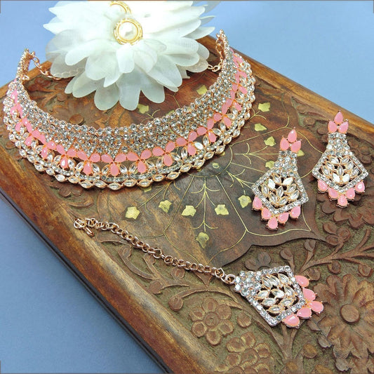 Alloy Choker Necklace Set In Pink NCNS12510244