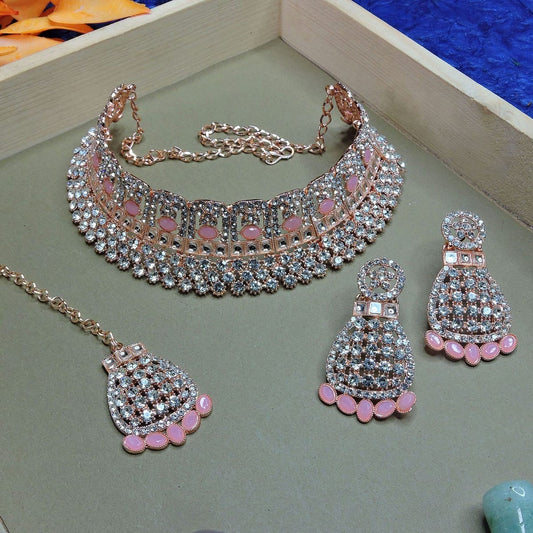Alloy Choker Necklace Set In Pink NCNS12510256